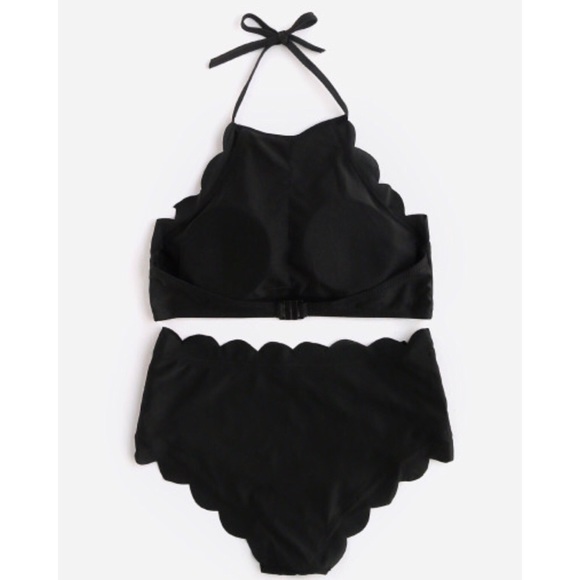 Scalloped Trim Halter High Waist Bikini Set - Picture 3 of 8